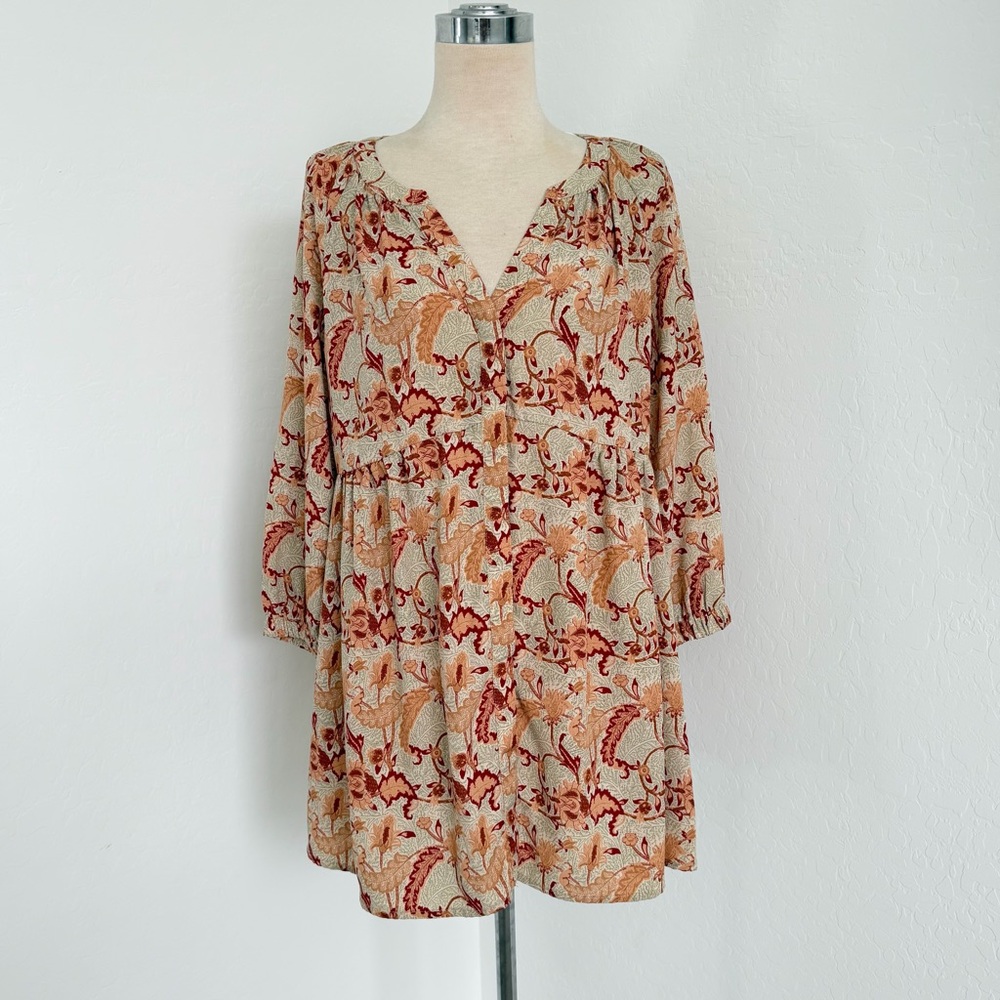MELLODAY Paisley Open Cardigan in Red and Cream